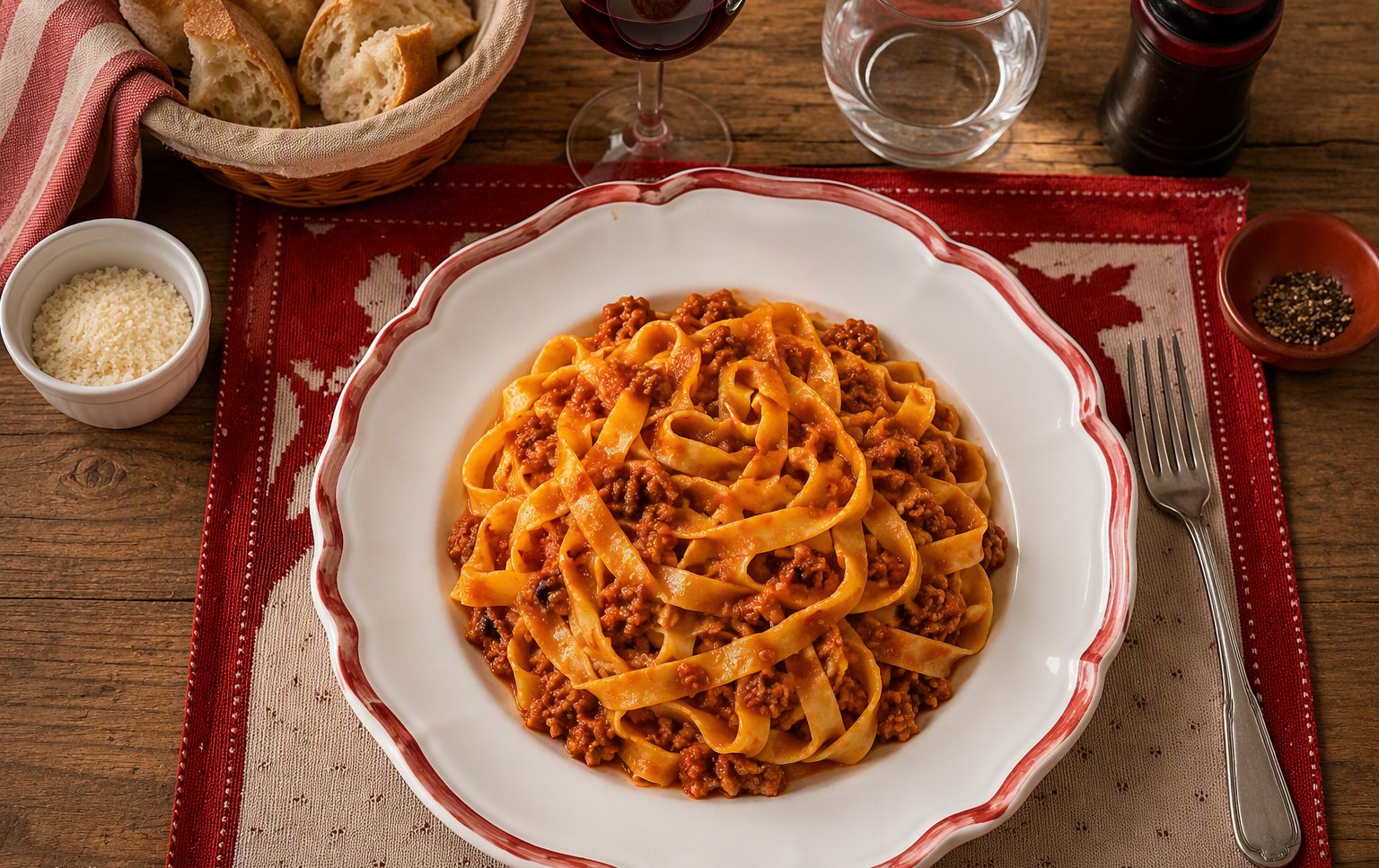 Pappardelle al cinghiale su piatto dipinto a mano